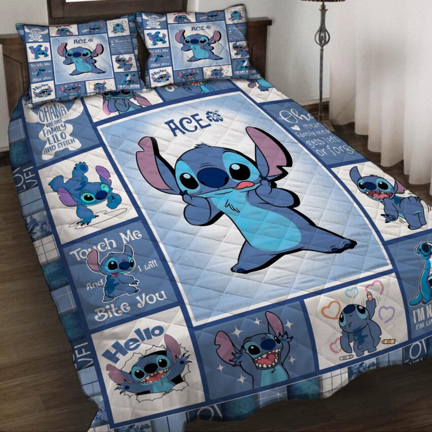 Personalized Custom Name Stitch Ohana Lilo and Stitch Characters Quilt Blanket Bedding Set