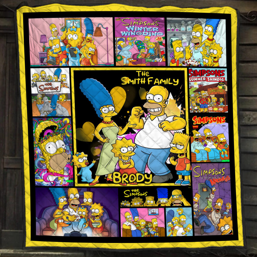 Personalized The Simpsons Family Quilt Blanket, Custom Name Homer Simpson Quilt Blanket