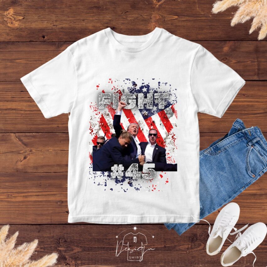 Fight #45 Trump V-Neck Shirt, Trump Assassination T-Shirt, Trump Rally Shooting Tee, Trump for President Tees, Republican Supporter Tank Top