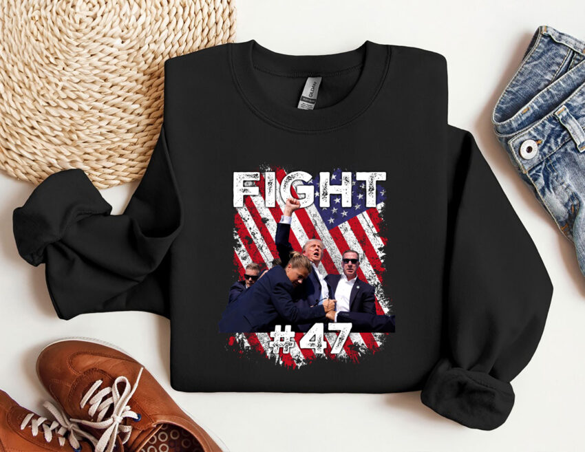 Fight #47 Trump V-Neck Shirt, Trump Assassination T-Shirt, Trump Rally Shooting Tee, Trump for President Tees, Republican Supporter Tank Top (Copy) (Copy)