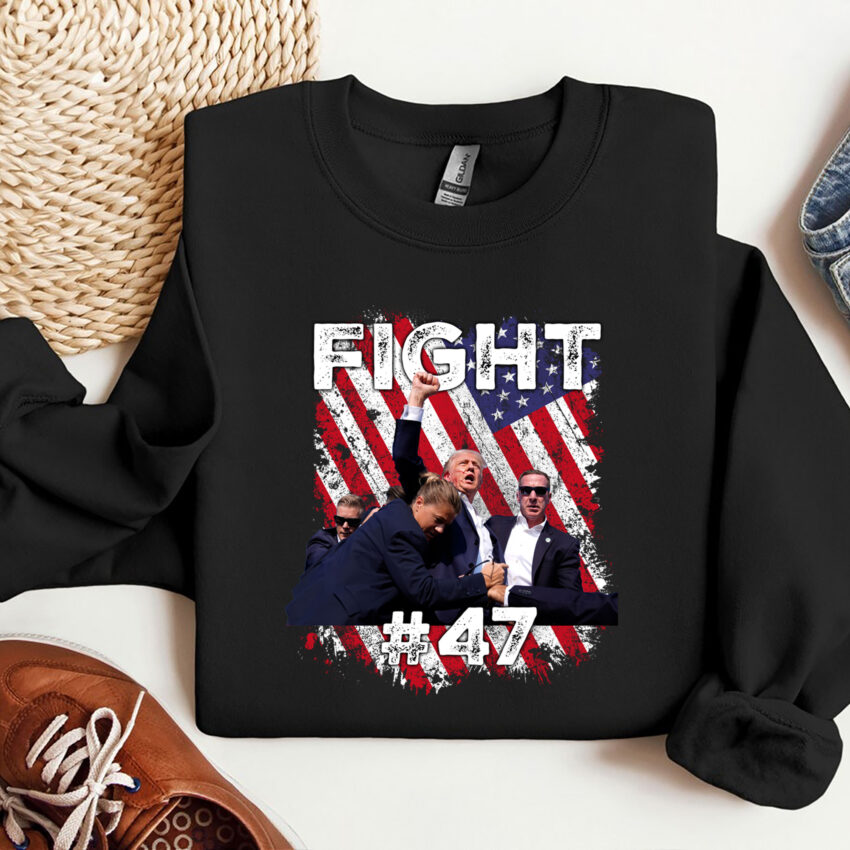 Fight #47 Trump V-Neck Shirt, Trump Assassination T-Shirt, Trump Rally Shooting Tee, Trump for President Tees, Republican Supporter Tank Top (Copy) (Copy)