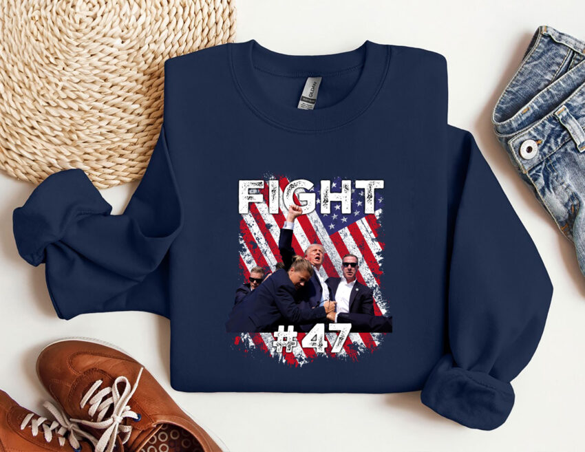 Fight #47 Trump V-Neck Shirt, Trump Assassination T-Shirt, Trump Rally Shooting Tee, Trump for President Tees, Republican Supporter Tank Top (Copy) (Copy)